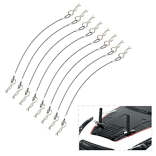 8Pack ShareGoo Metal Clip R Pin Rod with Steel Anti-Lost Rope RC Body Shell Clip Wire Compatible with 1/8 1/10 Traxxas HSP Arrma Axial Redcat RC Car Truck Crawler (Black) - color: Black