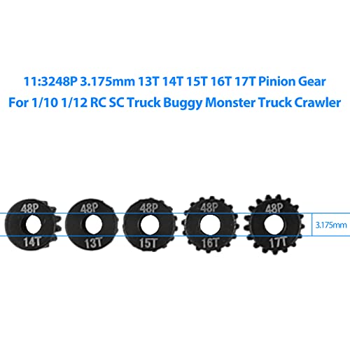 AIMROCK 5-Pack 48P RC Motor Pinion Gears Set: 13T 14T 15T 16T 17T Upgrade Parts for 1/10 RC Car 3.175mm Shaft Motor - size: 13T 14T 15T 16T 17T