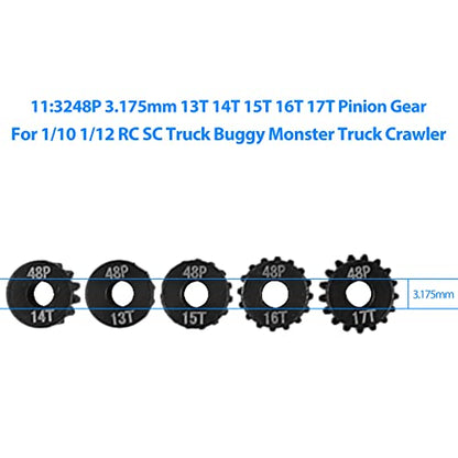 AIMROCK 5-Pack 48P RC Motor Pinion Gears Set: 13T 14T 15T 16T 17T Upgrade Parts for 1/10 RC Car 3.175mm Shaft Motor - size: 13T 14T 15T 16T 17T