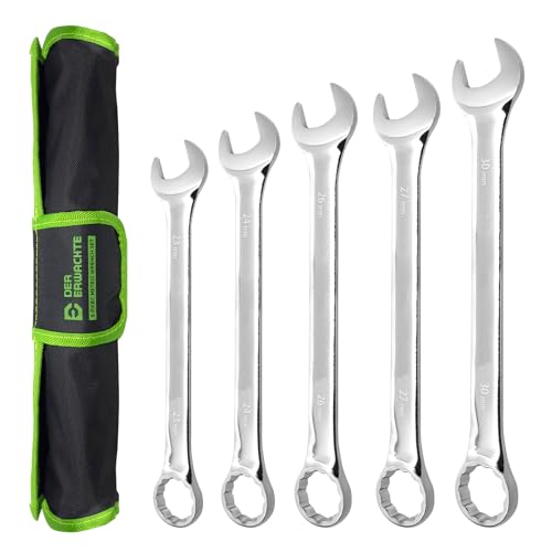 Der Erwachte 5Pc Metric Wrench Set, Large wrench set | 23mm,24mm,26mm,27mm,30mm, long big open end combination wrenches, roll-up storage pouch - size: 5 Piece Metric 23-30mm