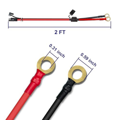 BFXM 2 Pcs 10AWG 2FT SAE Connector Extension Cables with 15& 20A Fuse | 2 Pin SAE to O Ring Terminal Quick Disconnect Harness for Car, Motorcycle, Solar Panel - color: 10awg2ft*2