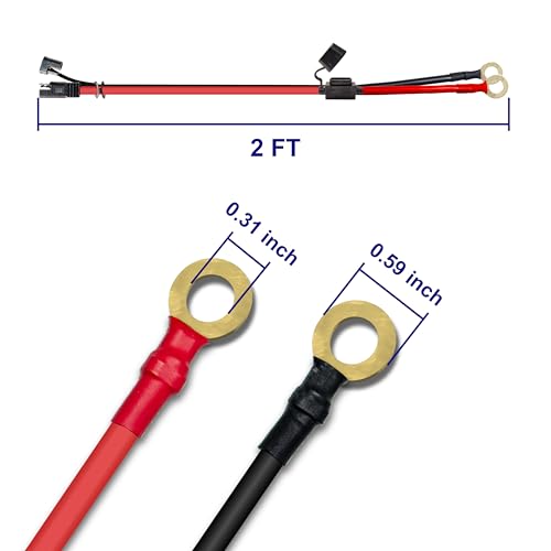 BFXM 10AWG 2FT SAE Connector Extension Cables with 15& 20A Fuse | 2 Pin SAE to O Ring Terminal Quick Disconnect Harness for Car, Motorcycle, Solar Panel - color: 10awg2ft