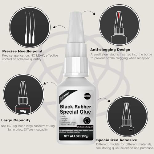 30g Black Rubber Adhesive for Tire Repair, Edge Bonding, DIY Crafts | Quick-Dry, High-Strength Patch Glue for Durable RC Tire and Super Rubber Bonding - size: Black Rubber Adhesive