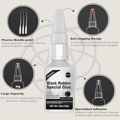30g Black Rubber Adhesive for Tire Repair, Edge Bonding, DIY Crafts | Quick-Dry, High-Strength Patch Glue for Durable RC Tire and Super Rubber Bonding - size: Black Rubber Adhesive