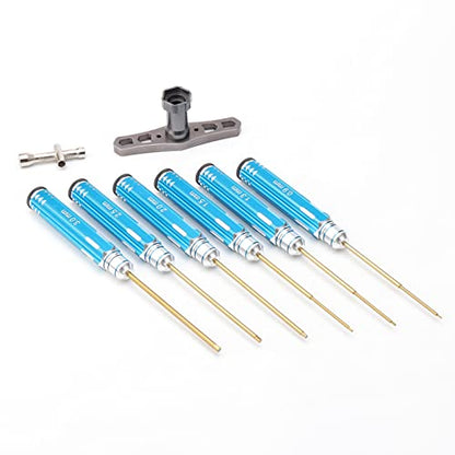 8pcs RC Hex Screw Driver Set & Cross Wrench & 17mm Nut Driver, 0.9mm 1.3mm 1.5mm 2.0mm 2.5mm 3.0mm Titanium Hexagon Screwdrivers Tool for RC Car Quadcopter Multi-Axis FPV Racing Drone, Blue