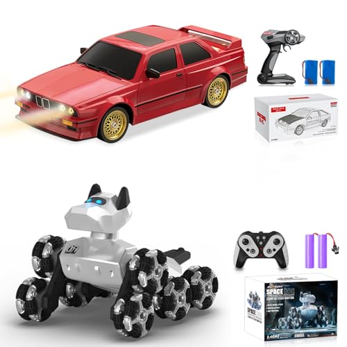 Remote Control Cars 1:16 Scale RC Drift Car 2.4Ghz 30KM/H High Speed 4WD RTR Racing Car with Drift Tires LED Lights+8WD All-Terrain Gesture Sensing Stunt RC Cars RTR Climbing Robot Dogs with Music