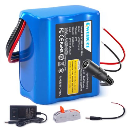 22.2V-24V 2.6Ah Lithium Battery, 22.2V-24V Rechargeable Li-ion Battery with Charger, Bare Leads Wire, Cable Connector for Kids Ride On Cars, DIY Project, Solar Panels, LED Light Strip, CCTV Camera