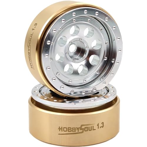 1.3" Beadlock Wheels Brass Weight 4-Pack Fits TRX4M SCX24 | 43g/rim adjustable offset silver wheel with 7mm hex hub, For 1/18 TRX4M High Trail & 1/24 micro RC crawlers Upgrades - color: Silver