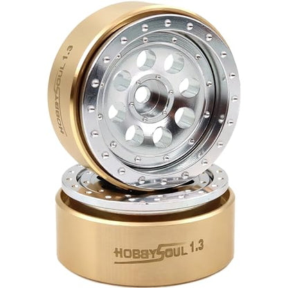 1.3" Beadlock Wheels Brass Weight 4-Pack Fits TRX4M SCX24 | 43g/rim adjustable offset silver wheel with 7mm hex hub, For 1/18 TRX4M High Trail & 1/24 micro RC crawlers Upgrades - color: Silver