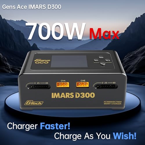 Lipo Battery Charger IMARS D300Gens。 Lipo Battery Charger G-Tech Series Smart Dual Lipo Balance Charger AC 300W DC 700W(350W*2),16A Dual Channel Charger for 1s~6s Lipo Batteries，Life/NiCd/MH/LiHV