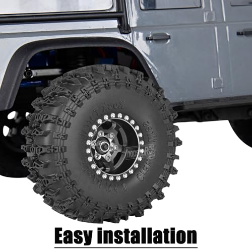 RC 1.0in Beadlock RC Truck Tires Wheels Tires for 1/18 1/24 Trx4m SCX24 RC Crawler.Aluminum 1.0in Beadlock Wheel Rim&1.0in Tires Tyres.Black(4PCS) - color: Black(4pcs）