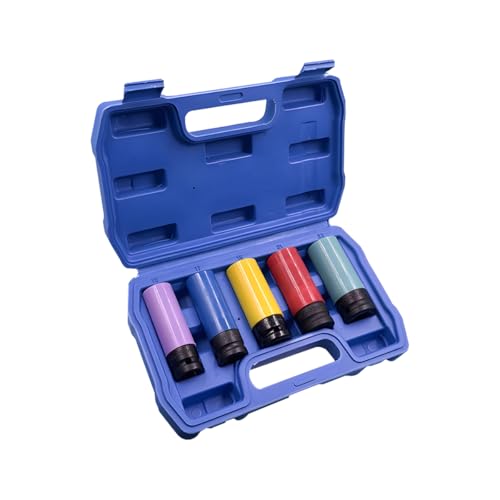 1/2 Inch Car Drive Impact Lug Nut Socket Set, 5PCS Thin-Walled Non-Marring Vehicle Wheel Rim Protector Socket, Color-Coded Automotive Lug Nut Wheel Kit, Universal for SUV RV Truck - color: 5pcs