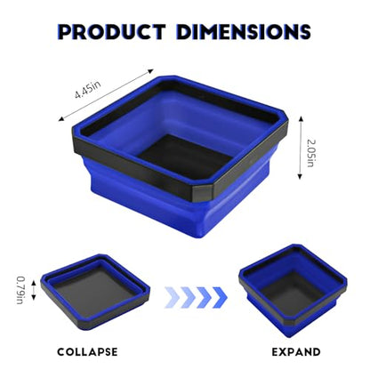 Collapsible Magnetic Parts Tray, 4.5 Inch Square Silicone Tray Holder with Double-Sided Magnetic Base, Foldable Tool Trays for Screw Bolts Nuts Pins Small Parts, Car Accessories (Blue) - color: Blue