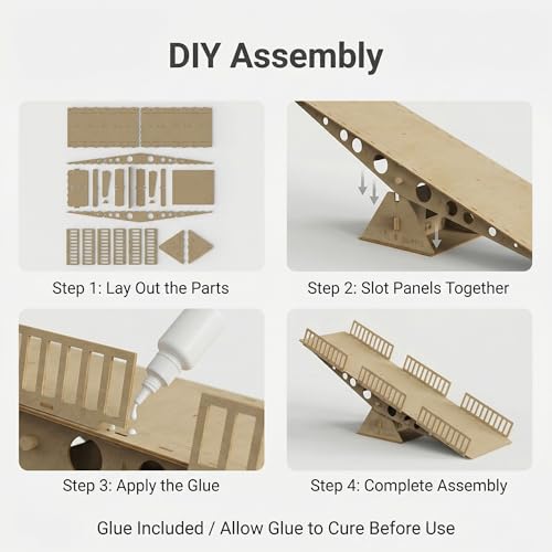 RC Crawler Seesaw Bridge, Course Obstacle for 1/18 and 1/24 Mini Crawlers | Single laser-cut HDF kit with glue; for many SCX24, TRX4M and FCX24 setups; RC car and other obstacles not included