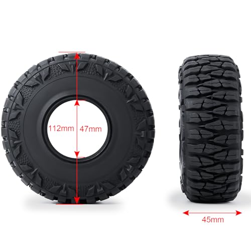 RCLIONS 4PCS 1.9inch 112mm RC Rubber Wheel Tires with Foam Insert for 1/10 RC Crawler Car SCX10,TRX4,SCX10-II,Redcat Gen8 Gen7