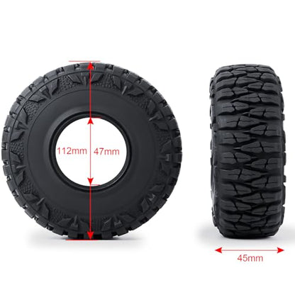 4PCS 1.9inch 112mm RC Rubber Wheel Tires with Foam Insert for 1/10 RC Crawler Car SCX10,TRX4,SCX10-II,Redcat Gen8 Gen7