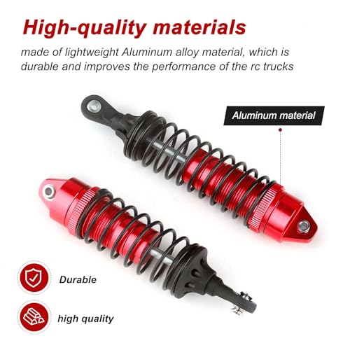 4PCS Aluminum Front & Rear RC Shocks for 1/10 Traxxas Slash 4x4 Compatible with Rustler Stampede Hoss 4WD Replace 5862 (Red) - color: Red