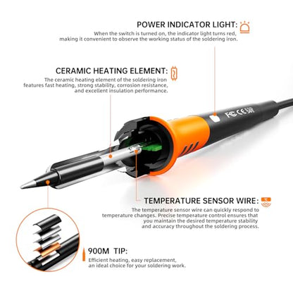 Digital Soldering Iron station Kit, 2 Auxiliary Clamps, 5 Soldering Iron Tips, Solder Wires, Solder Suckers, Stainless Steel Tweezers, and a Phillips Start, soldering station - color: 988d