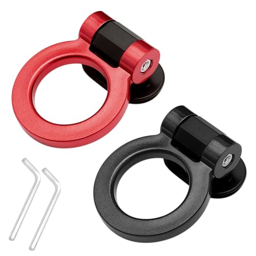 x xotic tech 2pcs JDM Track Racing Style Bumper Trailer Tow Hook Ring Decoration Sticker Universal Fit All Car Truck SUV, Red + Black - color: Red+Black