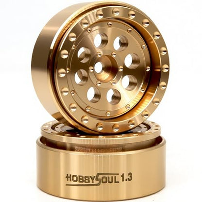 Brass 1.3 Beadlock Wheels Heavy 68g/Rim Fits TRX4M SCX24, 4-Pack | adjustable offset Brass color rims with 7mm hex hub, upgrade accessory parts for 1/18 & 1/24 micro RC crawlers - color: Brass