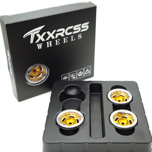 RC 1.0 Beadlock Wheels Offsets -2 Aluminum Rims for AX24 1/18 TRX4M All 1/24 Scale SCX24 Deadbolt RC Crawler Car Wheels Upgrades 4Pc (Silver & Golden) - color: Silver & Golden