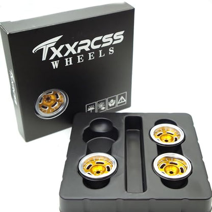 RC 1.0 Beadlock Wheels Offsets -2 Aluminum Rims for AX24 1/18 TRX4M All 1/24 Scale SCX24 Deadbolt RC Crawler Car Wheels Upgrades 4Pc (Silver & Golden) - color: Silver & Golden