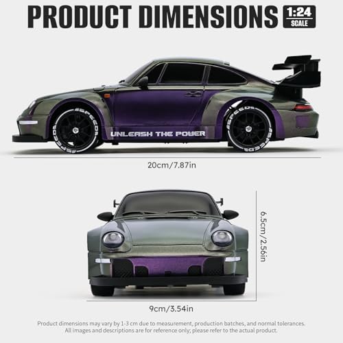 RC Drift Car,1:24 Scale Remote Control Car, 2.4GHz 20KM/H 4WD High Speed RC Cars for Kids with LED Light, Two Batteries,Drifting Tires,Racing Vehicle Toy for Adults Boys Girls Purple - color: Purple
