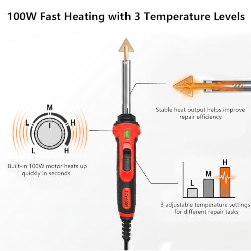 100W 2-in-1 Plastic Welder Kit with Soldering Iron Tips and 56 Rods, 3-Speed Temperature Control Plastic Welding Gun, Professional Surface Repair Tool for Car Bumper, Dashboard, Kayak