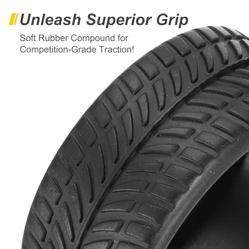 uxcell 4pcs Soft Rubber RC Car Tires for 1/10 Scale Touring On-Road Racing - 62mm x 28mm Performance Tyre, Black