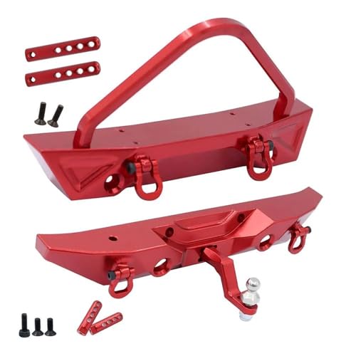 RC Car Parts for MN128 Metal Front Rear Bumper with Tow Hitch Shackles Winch Hole 1/12 RC Crawler Upgrade Parts Replacement Car Accessories(Red,Set) - color: Red, size: Set