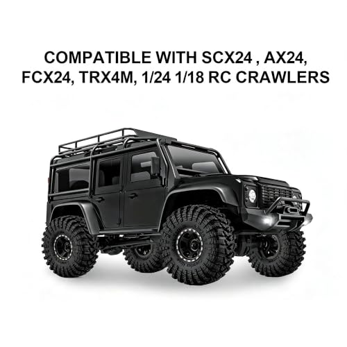 1.0" Beadlock Aluminum Wheels and 63mm Soft Rubber Tires | for SCX24, TRX4M, Ascent 18, FCX24, 1/18 1/24 RC Crawler, 7mm Hex, 0mm Offset, with Foam Inserts, (Black345) - color: Black 345