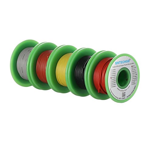 BNTECHGO 20 AWG Silicone Wire Kit Red Black Yellow Brown and Gray Each 30ft | 20 Gauge Stranded Tinned Copper Wire Silicone Rubber Insulation For RC, Drone, Robot, Battery, EV Charger, 3D Printer, DIY