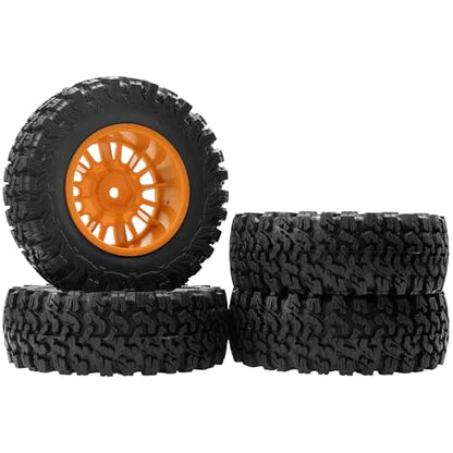 4Pcs HIRCQOO 1.9" RC Crawler Tires OD 90mm Rubber Tire and Plastic Wheel Rims 12mm Hex Compatible with 1/10 Axial SCX10 D90 Tamiya CC01 TF2 TRX4 RC Crawler (Brown) - color: Brown