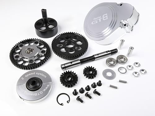 GTBRacing Metal 2 Speed Transmission System/Gear Cover Set for 1/5 RC Car HPI Baja 5B SS 5SC (with Silver Cover 2 Speed Kit) | HPI Baja 2 Speed Gear Transmission - color: With Silver Cover 2 Speed Kit