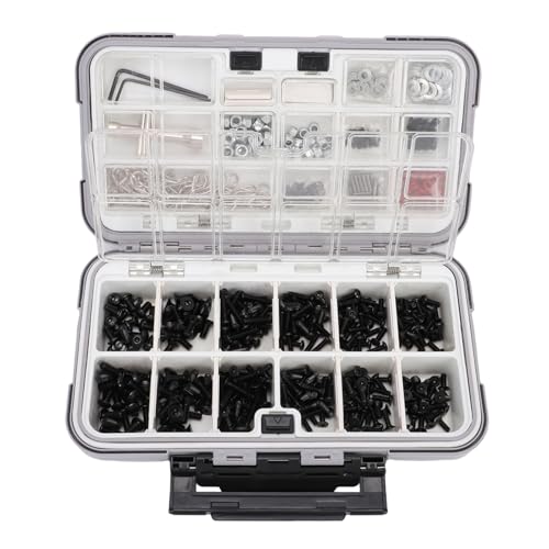 SUNGOOYUE M3 M4 Rc Screw Kit Universal Rc Screw Kit, Stainless Steel M3 M4 Screws Nuts for 1/8 1/10 /12/16 Scale Cars, 537Pcs Hardware Fasteners with Double Sided Organizer Box Grey