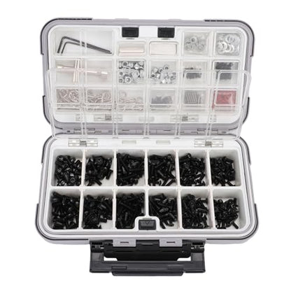 SUNGOOYUE M3 M4 Rc Screw Kit Universal Rc Screw Kit, Stainless Steel M3 M4 Screws Nuts for 1/8 1/10 /12/16 Scale Cars, 537Pcs Hardware Fasteners with Double Sided Organizer Box Grey