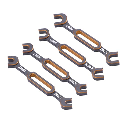 Fabater 4PCS RC Wrench, Aluminum Alloy Turnbuckle Nut Ball Joint Remover with 3.0 3.2 .5 .7 4.0 5.0 6.0mm Sizes for RC Car Boat Drone, Double End Universal Repair Tool (Gold) - color: Gold