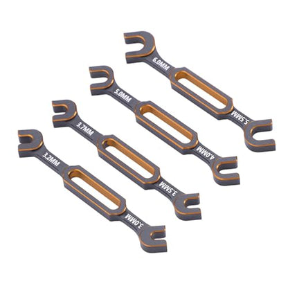 Fabater 4PCS RC Wrench, Aluminum Alloy Turnbuckle Nut Ball Joint Remover with 3.0 3.2 .5 .7 4.0 5.0 6.0mm Sizes for RC Car Boat Drone, Double End Universal Repair Tool (Gold) - color: Gold