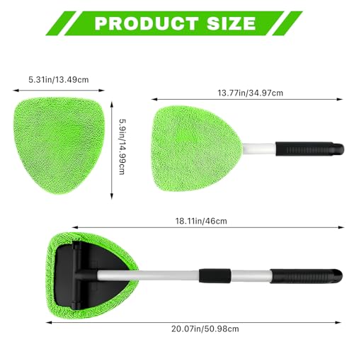 Windshield Cleaning Tool, Car Window Cleaner with Extendable Handle, 4 Microfiber Pads and Spray Bottle, Auto Interior Exterior Glass Wiper Cleaning Kit Universal for RV, SUV, Truck (Green) - color: Green