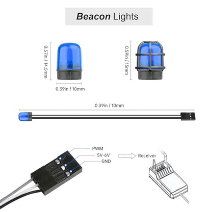 HobbyPark RC LED Flash Lights Alarm Lamp Flashing Rotating Beacon Light DC 5–6V Compatible with 1/10 TRX4 SCX10 RC Crawler Car 1/14 Tamiya Tractor RC Truck (2 Blue Lights) - color: 2 Blue Lights