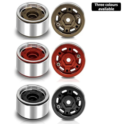 1.0 Beadlock Wheels, 4pcs Red | Aluminum RC Rims Hub with Positive Offset 7mm Hex for 1/18 1/24 RC Crawler Traxxas TRX4M Axial SCX24 AX24 FMS FCX24 Upgrades - color: Four Hole Model-red