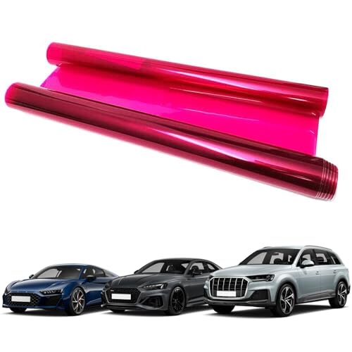 Tint Film for Taillight Headlight Fog Light, 12×48 Inches Vinyl Self-Adhesive Car Tail Light Tape, Brake Light Headlight Cover Protection Film Color Shiny Chameleon Sticker (Pink) - color: Pink