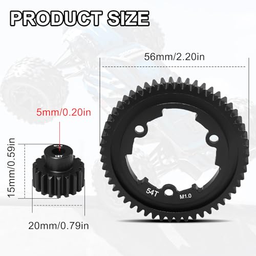 OGRC 54T Steel Spur Gear for Traxxas 1/5 X-Maxx 1/7 XO-1 1/10 Maxx/E-Revo | 1 Mod, with 18T Motor Pinion Gear, Replace Stock Part #6449 - size: 54T