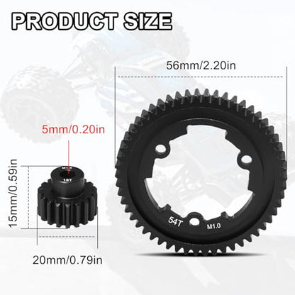 OGRC 54T Steel Spur Gear for Traxxas 1/5 X-Maxx 1/7 XO-1 1/10 Maxx/E-Revo | 1 Mod, with 18T Motor Pinion Gear, Replace Stock Part #6449 - size: 54T