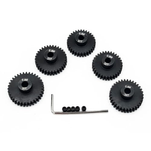 0.8M Hardened Steel Pinion Gear Set 1/8 inch 5mm Hole 31T 32T 33T 34T 35T with Hex Key for RC Brushless Brush Motor RC Car Upgrade (31T 32T 33T 34T 35T) - size: 31T 32T 33T 34T 35T
