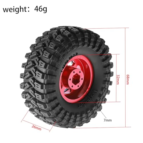1.3” Aluminum Beadlock Wheels & Rock Trail Tires Set for 1/18 1/24 RC Crawlers, -8.0mm Offset, 68×26mm, 7mm Hex, Fits TRX4M SCX24 AX24 FCX24 Ascent-18, Pre-Assembled 4 pcs (White) - color: White