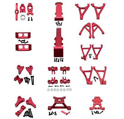 Upgrade Compatible with Traxxas 1/16 E-REVO Mini Slash Rc Car Body Post Mount & Skid Plate & Axle Carriers Knuckle Arm & Suspension Rocker Arms & Steering Full Set Aluminum Alloy Parts(Red) - color: Red