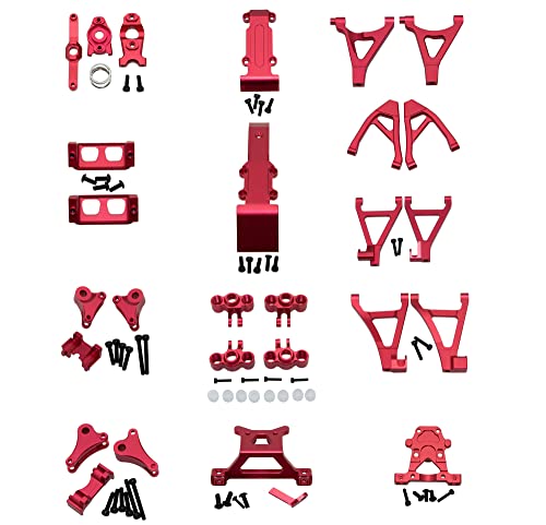 Upgrade Compatible with Traxxas 1/16 E-REVO Mini Slash Rc Car Body Post Mount & Skid Plate & Axle Carriers Knuckle Arm & Suspension Rocker Arms & Steering Full Set Aluminum Alloy Parts(Red)