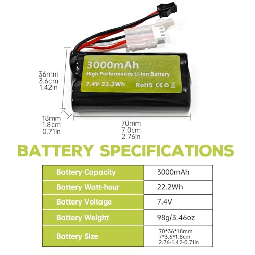 sea jump 2PCS 7.4V 3000mah 15C 2S SM-2P Plug Li-ion Battery with 2-in-1 Charger for H105 H103 H101 RC Ship,MN D99 D99s D90 D91 RC Car,Truck RC Boat Engineering Vehicle Backup Battery