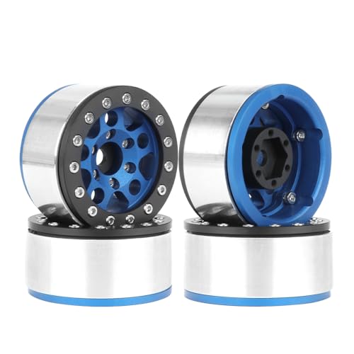 4PCS 1.55 Inch Aluminum Alloy Metal 5Spoke Beadlock Wheel Rim Hubs Replacement Accessory for AX90069 D90 TF2 CC01 Tamiya 1/10 RC Crawler Car Upgrade Parts (Black Blue) - color: Black Blue